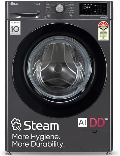 LG 8 Kg, 5 Star, AI Direct Drive Technology, Steam & 6 Motion DD Fully-Automatic Front Load Washing Machine (FHP1208Z3M, Intelligent & Convenient Fabric Care, Allergy Care, Middle Black)