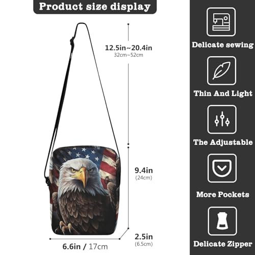 Crossbody Bag American Flag Eagle 4th Of July Independence Day Messenger Bag for Women Men Purse Shoulder Bag Satchel Bag with Adjustable Strap 214A70363