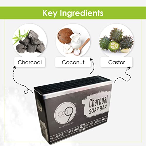 Oxi9 Natural Charcoal Soap Bar -100gm Pack of 3 | Paraben and Sulphate Free