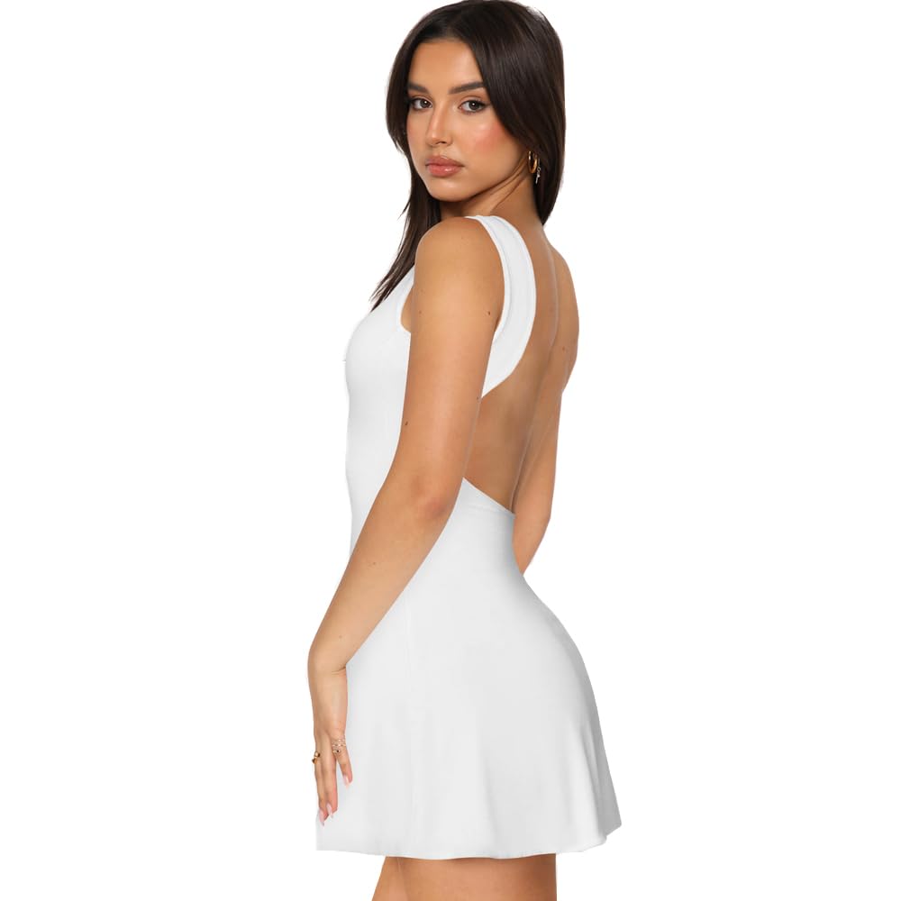 QKEPCY Vestidos de Verano Mujer Sexy Mini Bodycon Vestidos para Mujer Elegante Manga sin Backless Vestido Corto Casual con Cuello Halter Fiesta Partido Playa Club