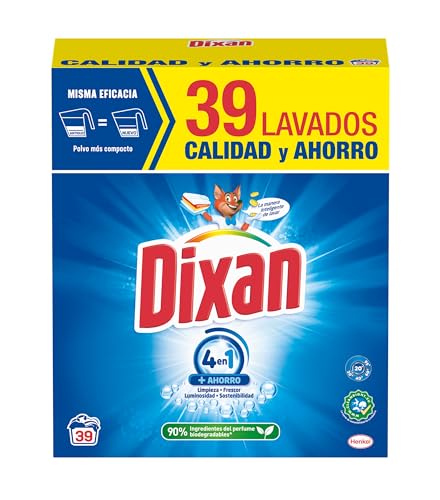 Dixan Polvo Total 4+1. Detergente Universal en Polvo para Lavadora (39 lavados). Jabón en polvo para lavar ropa blanca y de color. Limpieza, luminosidad, frescor y sostenibilidad.