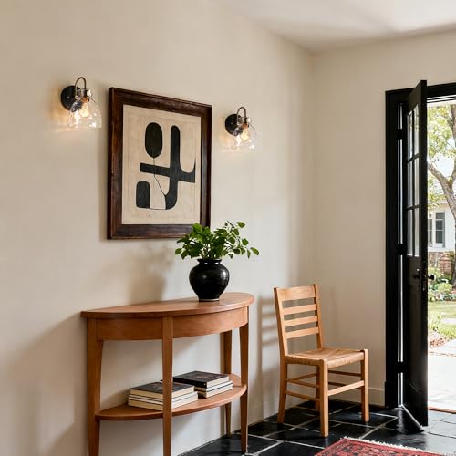 Image of KSANA Mid-Century Modern Wall Sconce, 1 Light Black and Electroplated Copper Sconce Wall Light with Textured Glass Bathroom Wall Lamps for Bedroom Living Room Kitchen