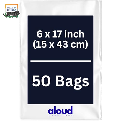 Image of Aloud Creations 50 Pc LDPE Food Grade Plastic Bags for Packaging and Storing | Ideal for Hot or Cold | Liquid Packing Material | 60 Microns Thickness | 6x17 inch | 15x43 cm