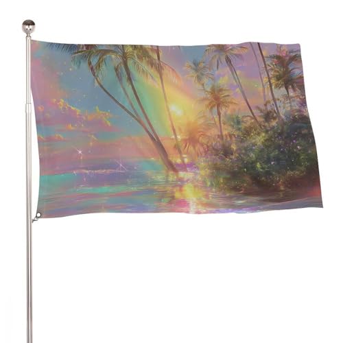 Dreamy Tropical Paradise Flag Banner with Brass Grommets Outdoor Yard Lawn Seasonal Decor