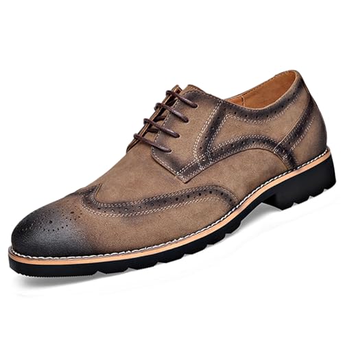 Men's Leather Wingtip Brogue Lace Up Dress Oxfords Fashion Pointed Toe Low Block Heel Business Work Office Formal Shoes Breathable Non-Slip Casual Shoes