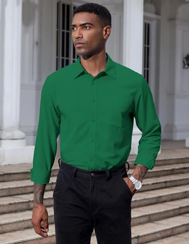 Men's Solid Soft Button Down Shirts Long Sleeve Casual Regular Fit Dress Shirt with Pocket2