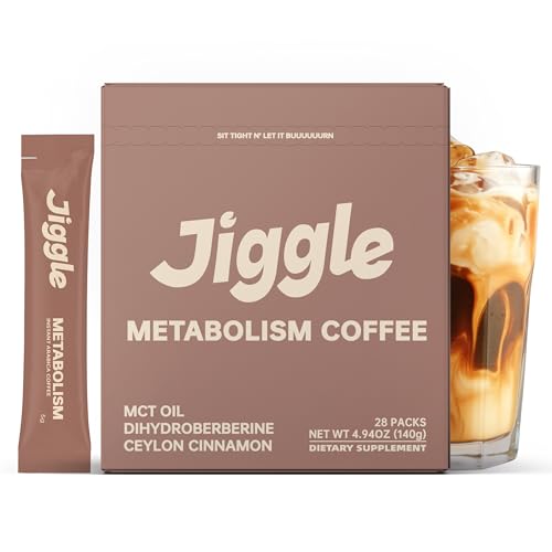 Jiggle Metabolism Protein Coffee, Instant Coffee, Sugar Free, Low Caffeine & Low Calorie, No Jitters, Coconut Latte Flavor, MCT Oil Energy Drinks, On-the-Go Package