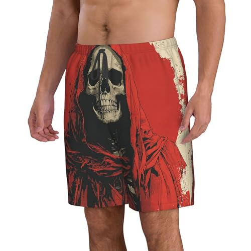 Men Swim Trunks Beach Shorts Swimwear Summer Bathing Suits - Grim Reaper Skull Death Retro2