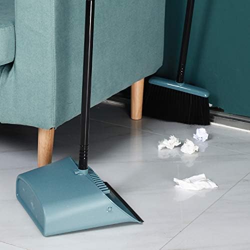 Dustpan and Brush Set Long Handled, Tall Broom and Upright Dust Pan with 5 Stainless Steel Rods / 4 Layers Broom / 1 Brush Holders for Outdoor, Indoor, Garden, Lobby Sweeping