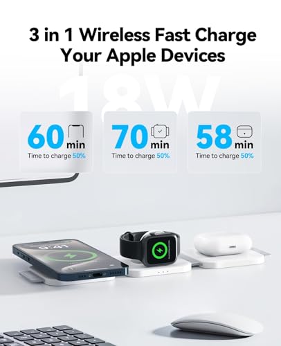 Image of 3 in 1 Charging Station for Apple Multiple Devices, Foldable Magnetic Fast Wireless Charger Dock, Travel Charging Pad for iPhone 17 16 15 14 13 12 Pro Max Plus Apple Watch Series & AirPods 4 /3 /2 /Pro
