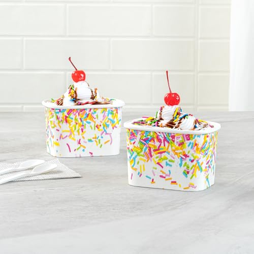 Image of Restaurantware Paper Cups 50 Count 12 Ounce Square Disposable Ice Cream Containers, Leak-Resistant Paper Dessert To Go Cups, Hot And Cold Food, Durable Party Sprinkles Design