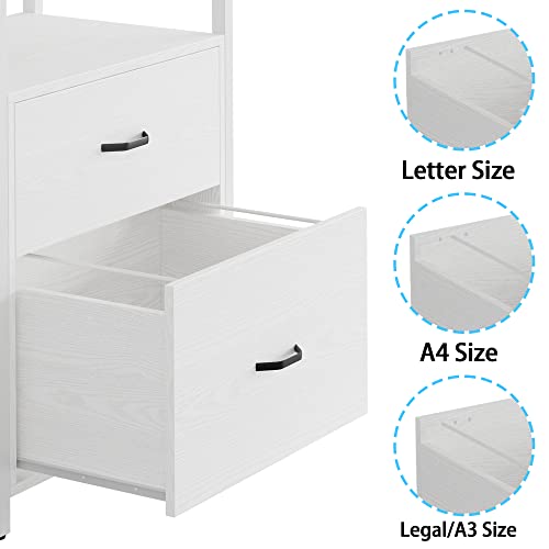 Ironck Industrial Bookcase With File Cabinet Drawers, 71.6 In Tall Bookshelf 5 Tier, Freestanding Storage Home Office Cabinet Organizer, Rustic Home Decor, White #TOP6
