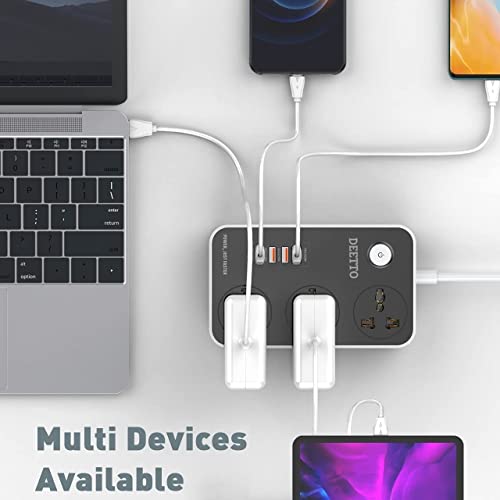 Image of Extension Board, Power Strip with 20W Fast PD /Type C, 2500W 10A Extension Cord with 3 Universal Socket, 38W USB Fast Charging Ports (2 * 20W PD+3*QC 3.0) for Home Office