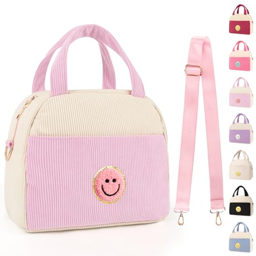 Kids Lunch Bag Lunch Box for Teen Girls Boys Back to School, Cute Preppy Lunchbox With Adjustable Shoulder Strap, Insulated Corduroy Lunch-Boxes...