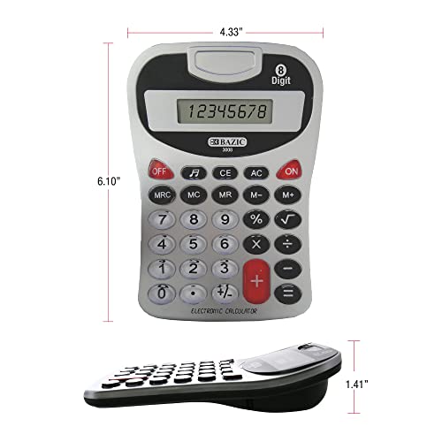 Bazic Desktop Calculator 8-Digit Silver W/Tone, Lcd Display, Standard Function Electronics Calculators, Silver, For Daily School & Office 1-Pack #TOP5