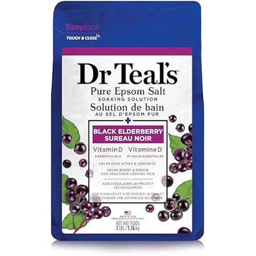 Dr Teal's Epsom Salt Magnesium Soak, Black Elderberry with Vitamin D, 3 lbs
