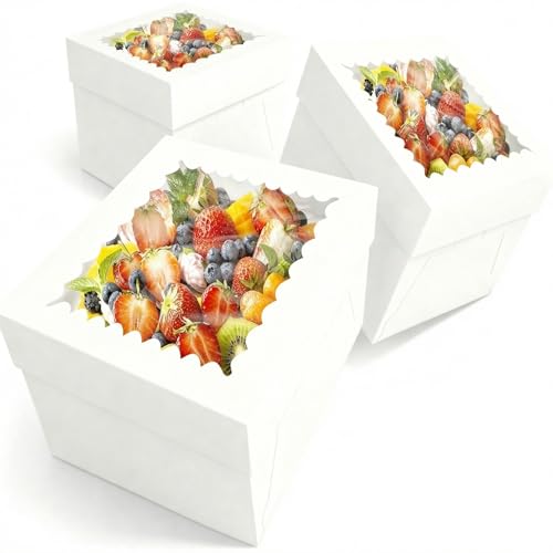 Kviceo 3 Pack 10x10x8 Inch White Cake Bo…