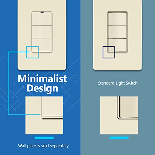 Image of LIDER Minimalist Design Lighted Triple Switch, Combination Frameless Decorator Switch with Locator Light, Ground Terminal, Single Pole, 15A 120-277V, UL Listed, Thermoplastic, Matte Light Almond