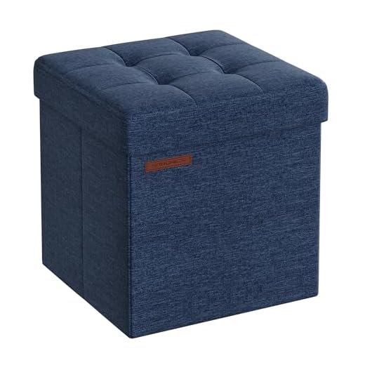 SONGMICS Banc de Rangement Pliable de 38 cm, Coffre de Rangement, Tabouret Repose-Pieds, Pouf de Chambre, Bleu Minuit LSF027Q02