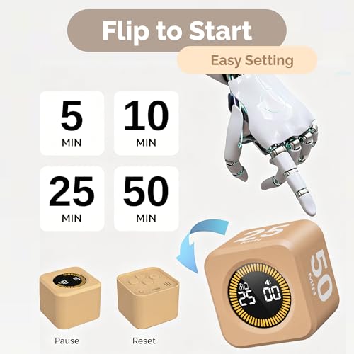 Image of KADAMS Timer Pomodoro - Productivity Pomodoro Cube, 5 /10 /25 /50 Min Countdown & Countup, Silent - for Work Study Workout Kitchen School Classroom Office ADHD Gift Kids (1, Light Mocha)