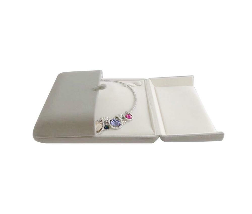 Svea Display Light Gray Velve Gift Jewelry Box Premium Quality for Banquet Pearl Necklace High End Presentation Present Case (Jewelry Is Not