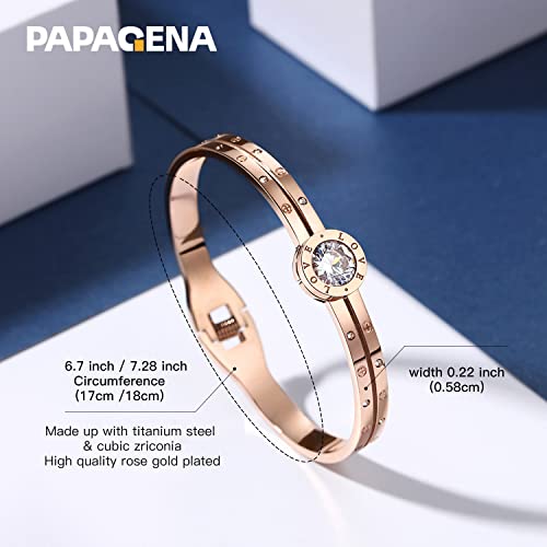 Papagena Bracelet Bangles For Women Stainless Steel Rose Gold Plated Cubic Zirconia Love Gifts For Her Birthday Christmas（6.7 Inches #TOP4