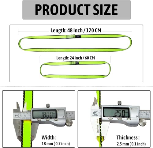 KIKIGOAL 18MM Nylon Climbing Sling Runner 23KN CE2008/EN566 Rock Climbing Webbing Straps for Outdoor Climbing, Rappelling, Swing, Yoga Hammock etc (120 CM/48 Inch, 2PCS GREEN)