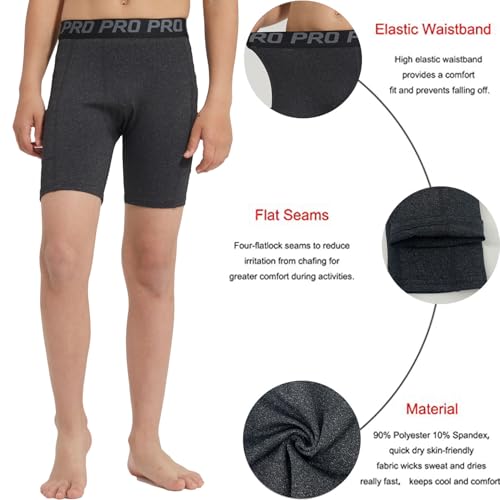 LANBAOSI Youth Boys' Compression Shorts Cool Dry Baselayer Sports Tights Athletic Spandex Legging with Pocket4