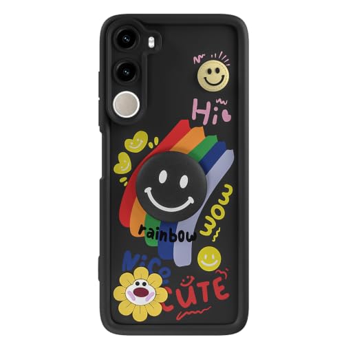 Image of Pikkme Back Cover for Poco M7 Plus 5G | Soft Silicone| Cute Rainbow Smile & 3D Cartoon Flower Design | Shockproof Raised Camera Protection Bumper Case (Black)