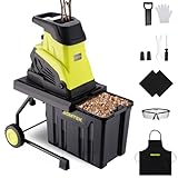 15-Amp Wood Chipper Shredder, High Efficiency Electric Mulcher Shredding Machine with 25:1 Reduction Ratio, 1.8In Cutting Diameter, 50L Collecting Bin, Large Portable Wheels for Yard Waste Cleanup