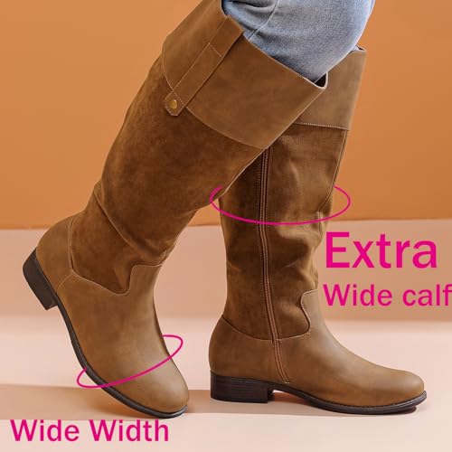 Image of Luoika Women's Extra Wide Calf Knee High Boots, Plus Size Wide Width Knee-High Boots Winter Fall Low Heel Ridding Boots.