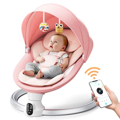 Babyschaukel Elektrisch,Helangel Elektronischer Baby Schaukelsitz mit Kabel und mit Bluetooth Elektâ€¦ – Miniatur