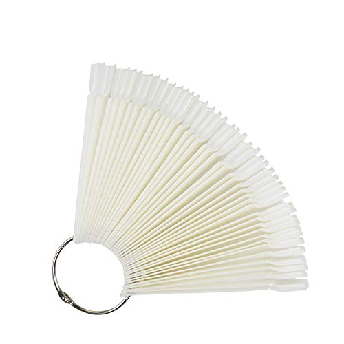 Moibase 50 Pcs Natural Fan-Shaped False Nail Swatch Sticks Nail Polish Practice Display Art Tips Nail Sample Sticks With Metal Split Ring Sw-A002 #TOP6