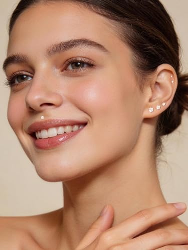 Image of Oveta Threadless Nose Stud Stainless Steel 20G 18G 16G Threadless Flat Back Tragus Earrings Labret Medusa Monroe Ashely Lip Piercing Jewerly Gold