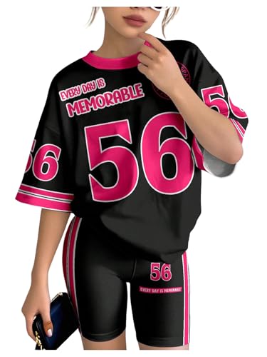 SOLY HUX Conjunto de camiseta e shorts esportivos de motociclista para meninas, roupas de verão para