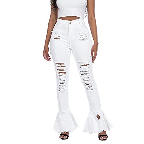 Ripped Jeans Womens Bell Bottom Jeans for Women High Rise Flare Pants Destroyed Distressed Skinny Retro Denim