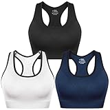 Sykooria Sujetadores Deportivos Mujer Sujetador Deportivo con Espalda de Nadador Top Deportivos Mujer Acolchados Top Corto de Gimnasio de Impacto Medio para Fitness(Negro+Blanco+Azul Marino,M)