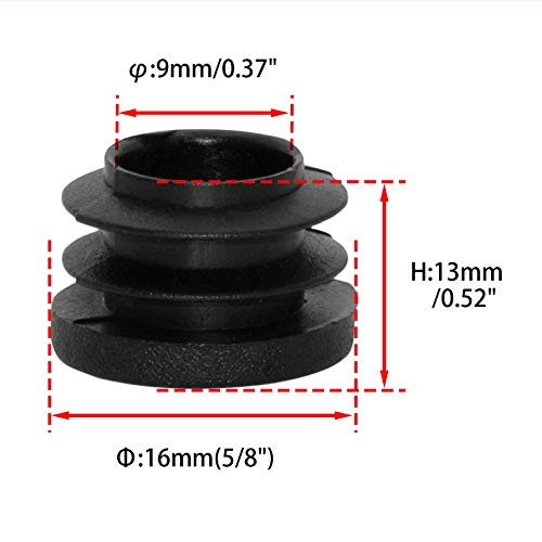 Image of Flyshop 8 Pack Black Plastic Hole Plug Round Tubing End Cap Chair Glide Inserts 16 mm, 5 /8 inch