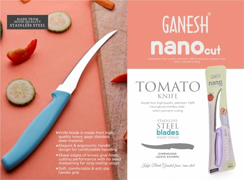 Image of Ganesh Nano Cut Tomato Knife Stainless Steel Kitchen Knife Set for Vegetable & Meat Cutting Knife Kitchen Knife Vegetable Knives Stainless Steel Kitchen Knives - Color May Vary