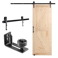 VEVOR Scheunentor und Hardware-Set Schiebetürsystem, 762 x 2133,6 mm Holz-Schiebetor, sanft und leise, Scheunentor-Set mit 8-in-1-Bodenführung und Türgriff, Fichtenholz-Platte