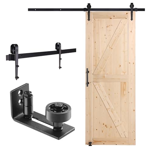 VEVOR Scheunentor und Hardware-Set Schiebetürsystem, 762 x 2133,6 mm Holz-Schiebetor, sanft und leise, Scheunentor-Set mit 8-in-1-Bodenführung und Türgriff, Fichtenholz-Platte
