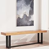SOSPIRO 60 inch Solid Wooden Dining Bench with Metal Frame, Farmhouse Indoor Kitchen Table Bench Seating for Dining Room Living Room Entryway, Brown