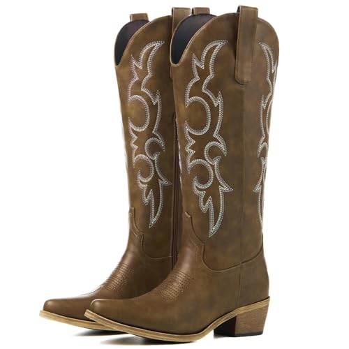 Image of Cowboy Boots for Women, Cowgirl Boots with Embroidered and Chunky Heel, Ideal for Daily Wear and Country Fashion