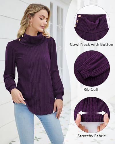 Bulotus Women's Turtleneck Tunic Sweaters Long Sleeve Ribbed Knit Comfy Loose Casual Fall Sweater