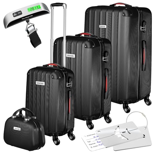 tectake® 4-teiliges Reisekoffer Kofferset inkl. Kofferwaage und Gepäckanhänger, 360° Rollen,...
