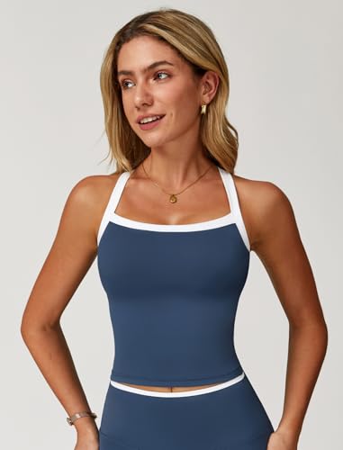 Image of QBGJTD Womens Longline Sports Bras Cross Back Active Gym Yoga Padded Workout Crop Tank Top with Built in Bra