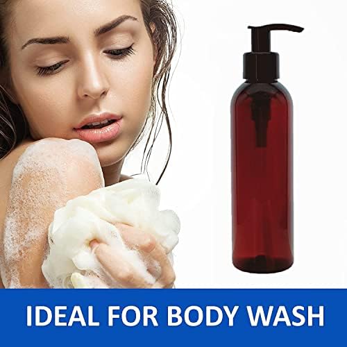 AVALON 5 X 200ml Amber Eco PET Empty Brown Plastic Bottle with Black Lotion/Soap Pump Dispenser - Refillable BPA-Free Recyclable Shatterproof Bottles - for Shampoo, Body Wash, Creams, Lotions & More