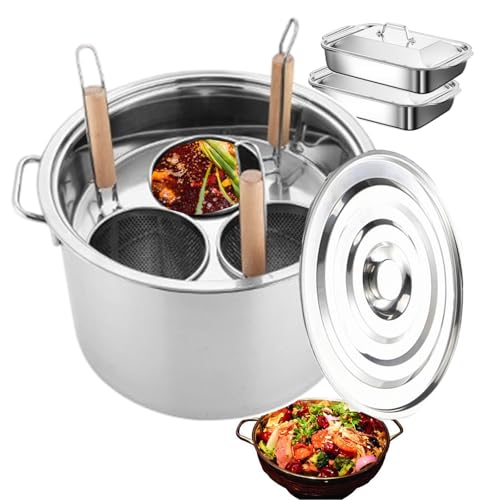 CQIKRWGWS Juego de Olla para Espaguetis con Insertos de 3/4 | Ollas para Pasta y ollas de cocción Manual | Vaporera para reuniones Familiares, Uso en Interiores y Exteriores, 3 Orificios