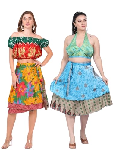 Wevez Pack of 3 Pcs Original Two Layer Printed Wrap Around Skirts (Small Length)