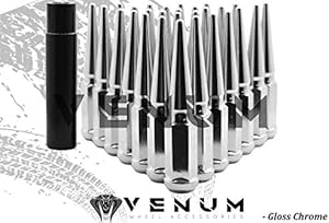 32 Pc Powder Coated Chrome W/ Clear Coat Spike Lug Nuts | M14x1.5 | 4.5 inch Tall | 1 Piece Construction | Works With Ford Trucks 2003 -2016 F-250 F-350 8x170 MM 8x200 MM Powerstroke